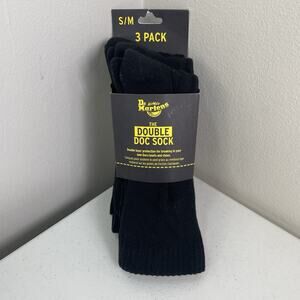 Dr Marten Size S/M NEW 3 Pack The Double Sock Black Mens 3-8 Womens 4-9 Crew